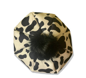 Pompom Cow Print Beret